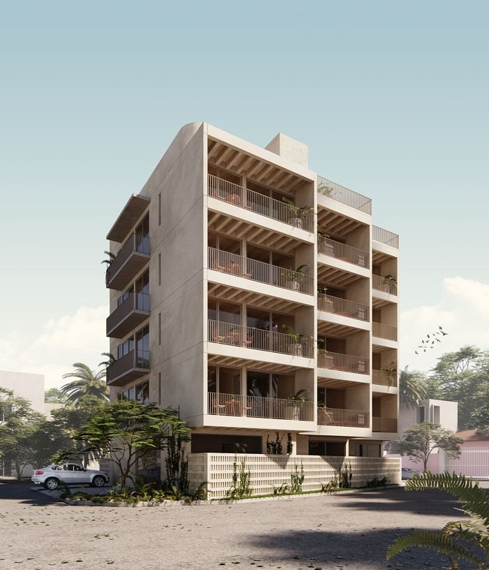 Render del edificio de departamentos Crater Cancún